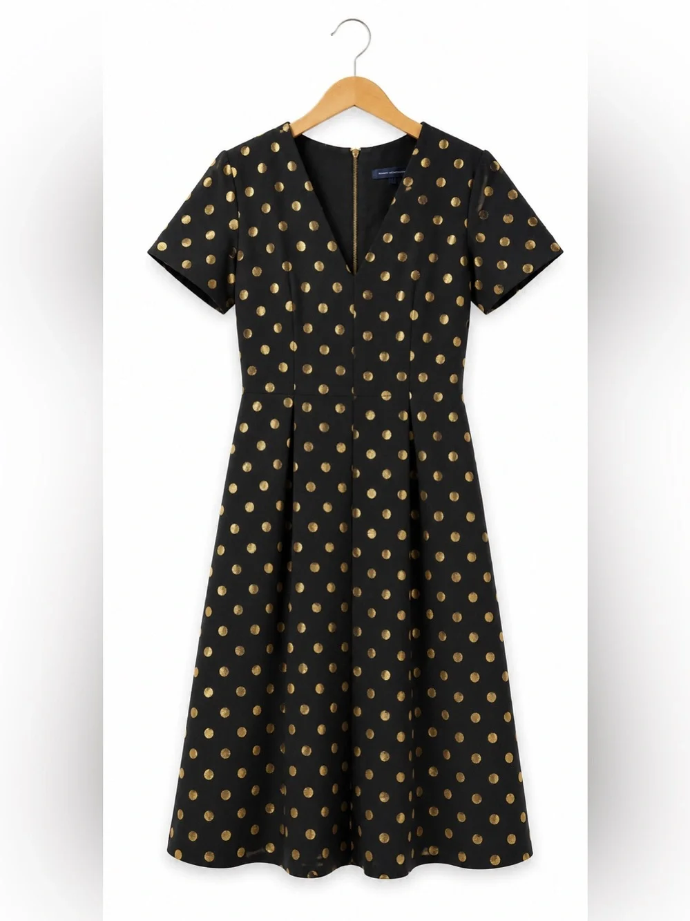 Tommy Hilfiger Black Gold Polka Dot Fit & Flare Dress Women’s Size 6 V-Neck